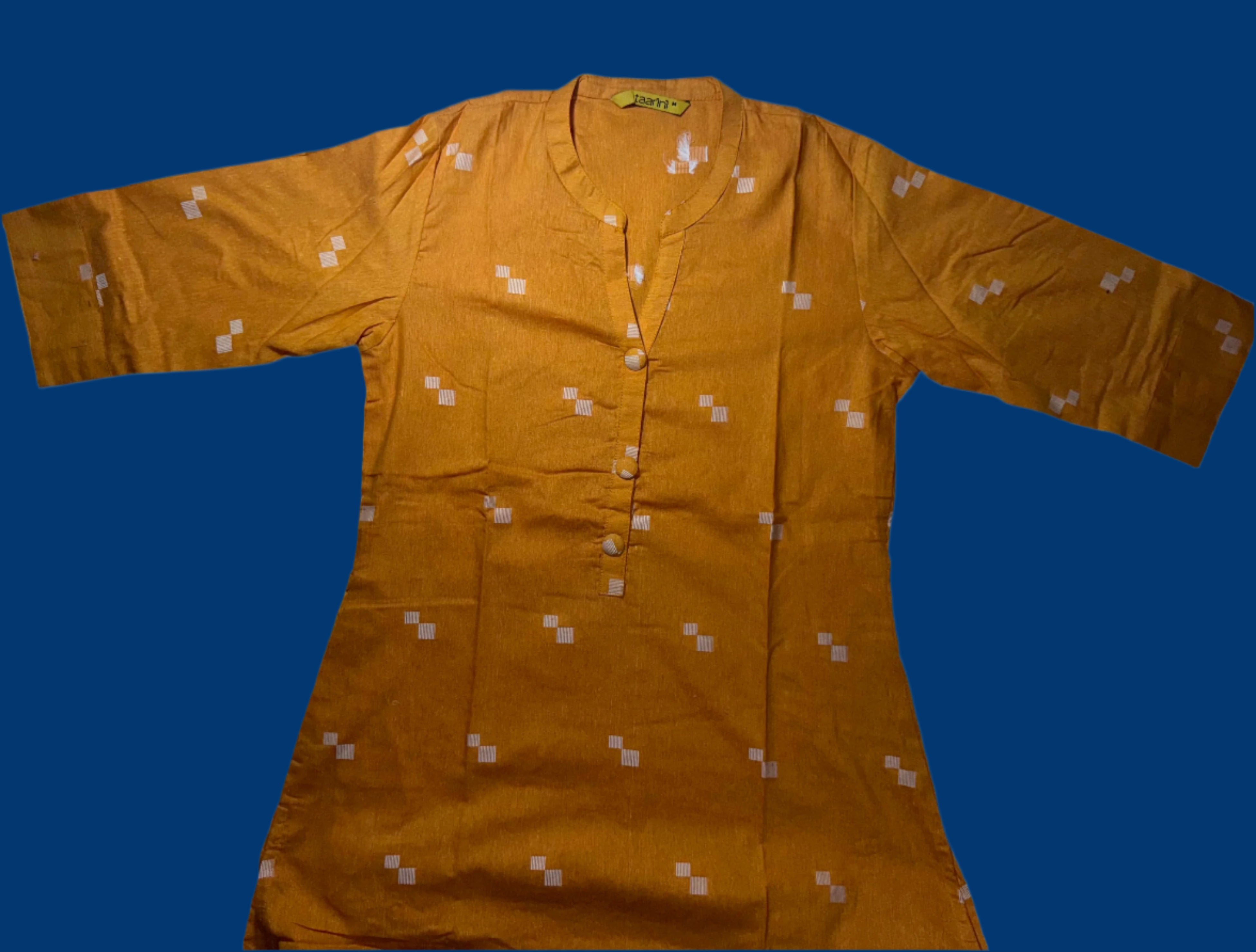 Bright orange cotton kurti with 3/4th sleeves and Straight fit, Suitable for casual daily wear and Office wear